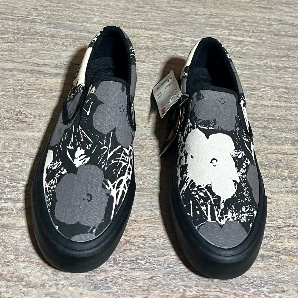 NWT Andy Warhol Black and White Floral Slip-On Sneakers